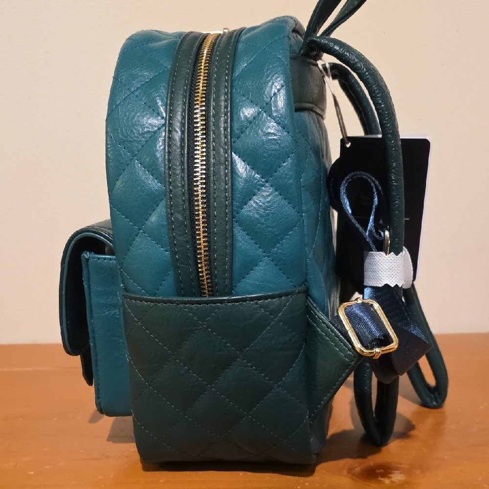 Loungefly Teal Quilted Backpack with Gold Accents - Picture 11 of 11
